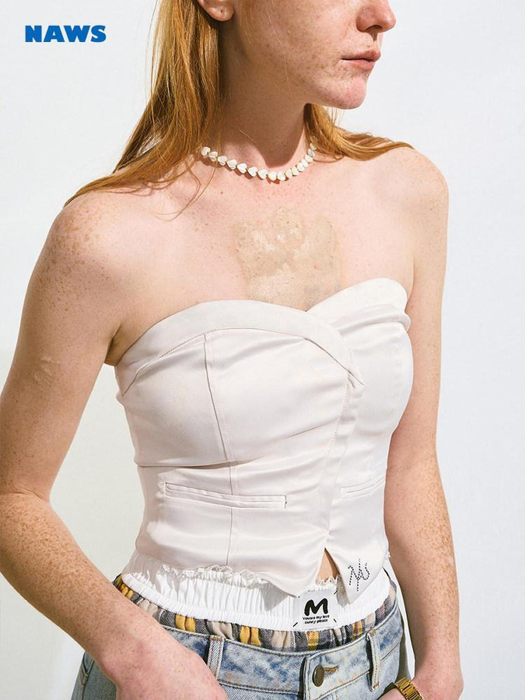 NAWSNOTAWEAR Stretch Slim Fit Cropped Solid Antique White Poly Spandex Tube Tops