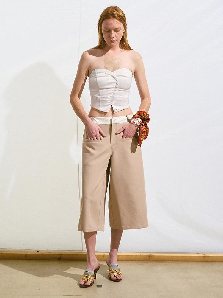 NAWSNOTAWEAR Stretch Slim Fit Cropped Solid Antique White Poly Spandex Tube Tops