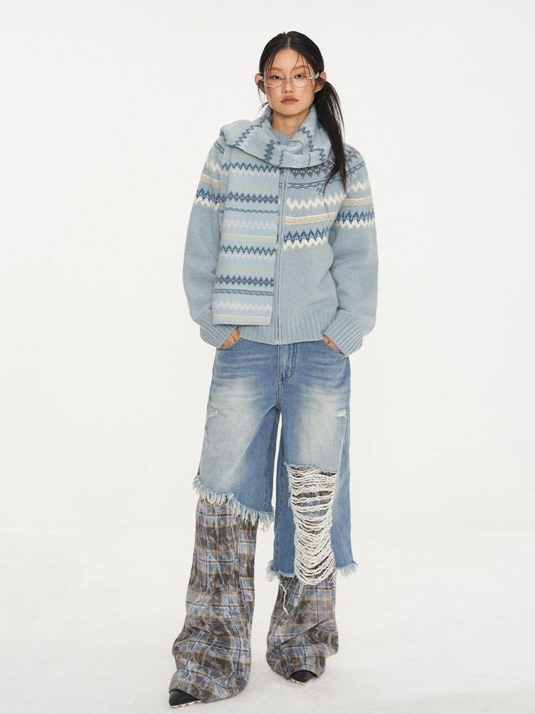 NAWSNOTAWEAR Thermal Thick Zip Front Raglan Loose Commuter Knit Round Neck Cardigans