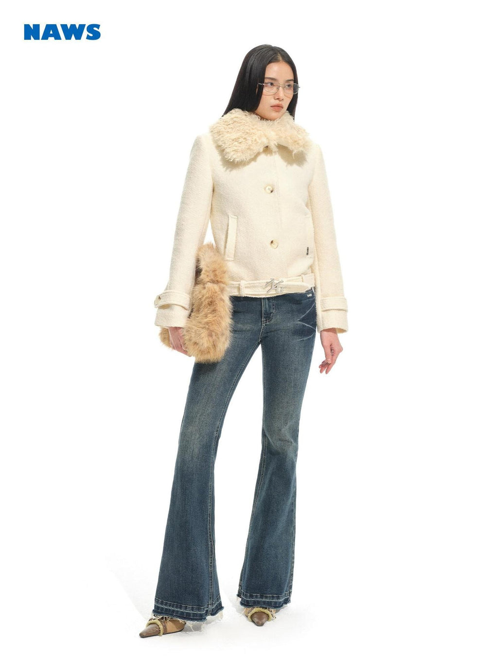 NAWSNOTAWEAR Thick 60 Wool 40 Polyester Commuter Lapel Coat Women Cream Coffee Wool Coats
