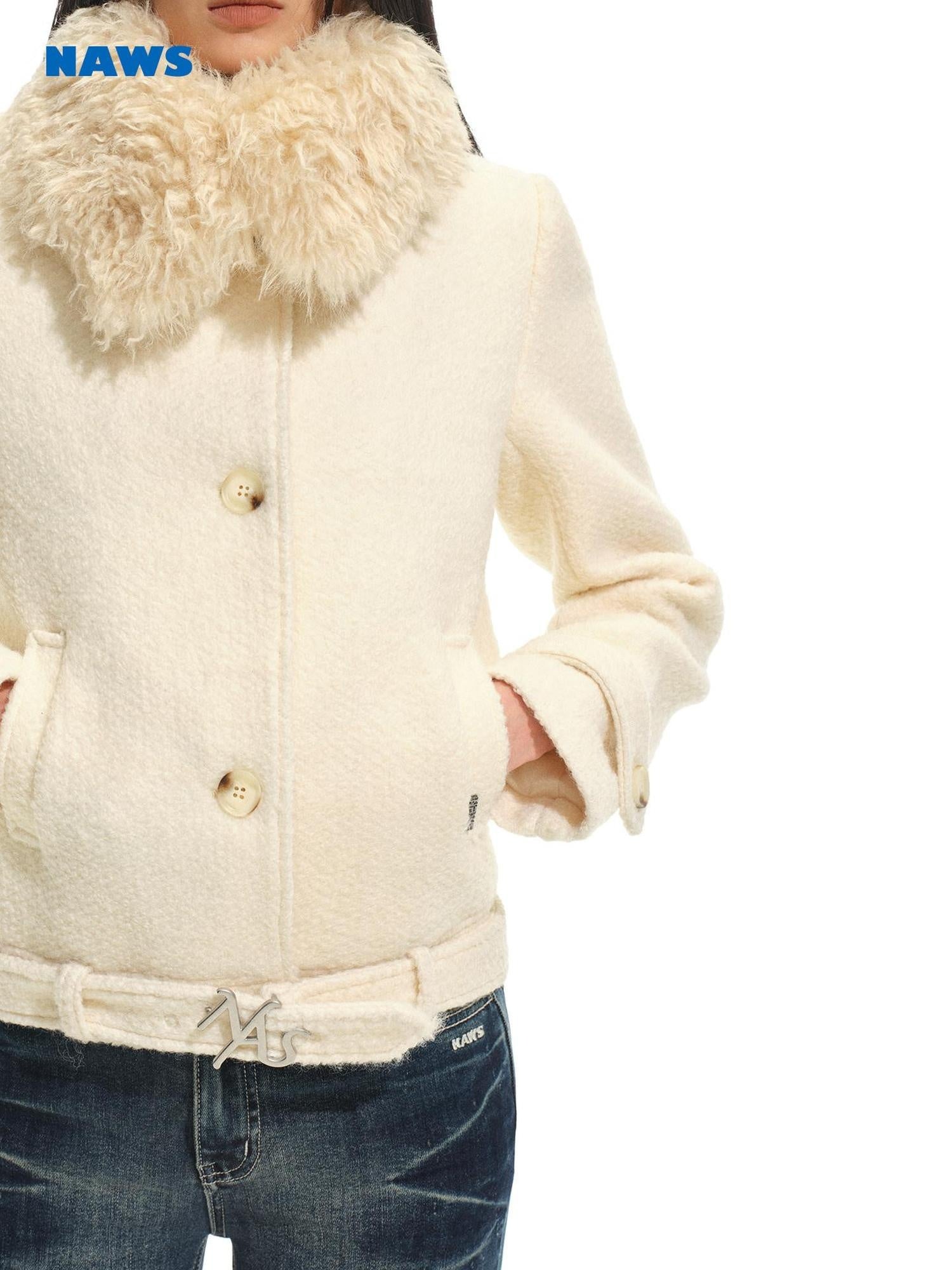 NAWSNOTAWEAR Thick 60 Wool 40 Polyester Commuter Lapel Coat Women Cream Coffee Wool Coats