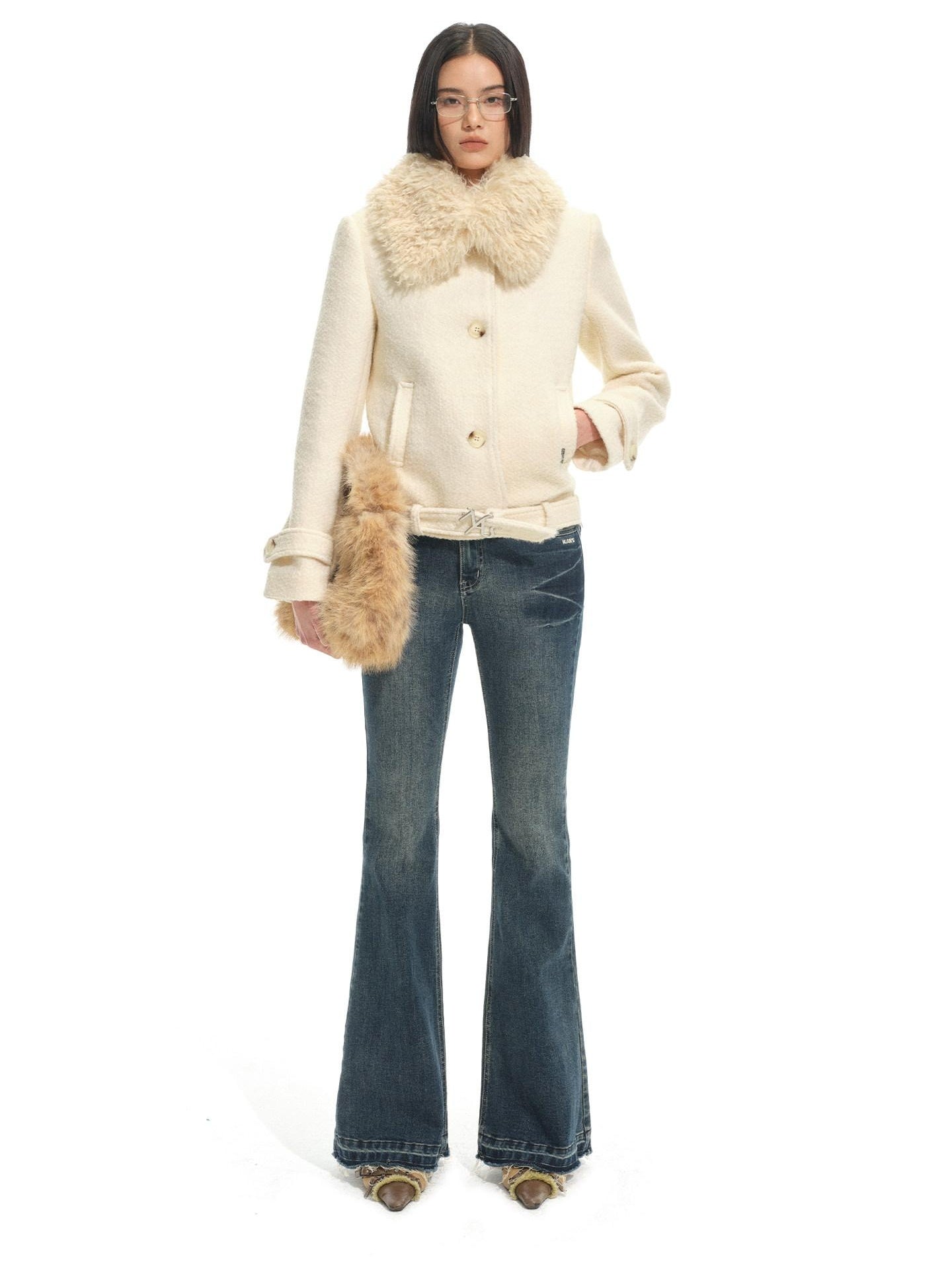 NAWSNOTAWEAR Thick 60 Wool 40 Polyester Commuter Lapel Coat Women Cream Coffee Wool Coats