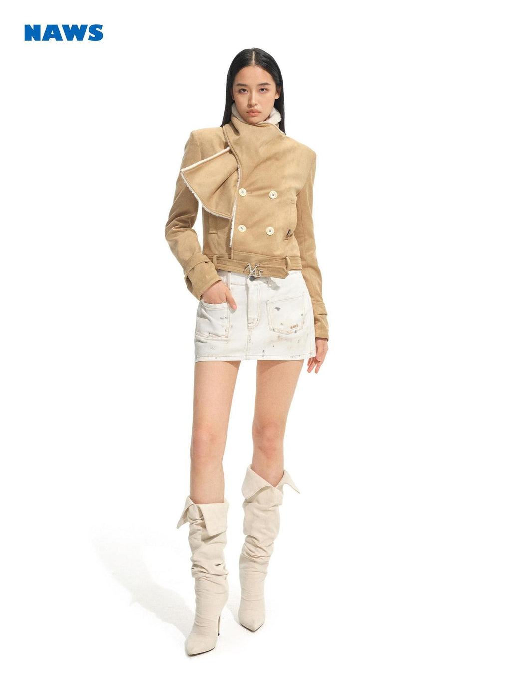 NAWSNOTAWEAR Thick Faux Fur Loose Vintage Vertical Double Breasted Women Amber Short Coat