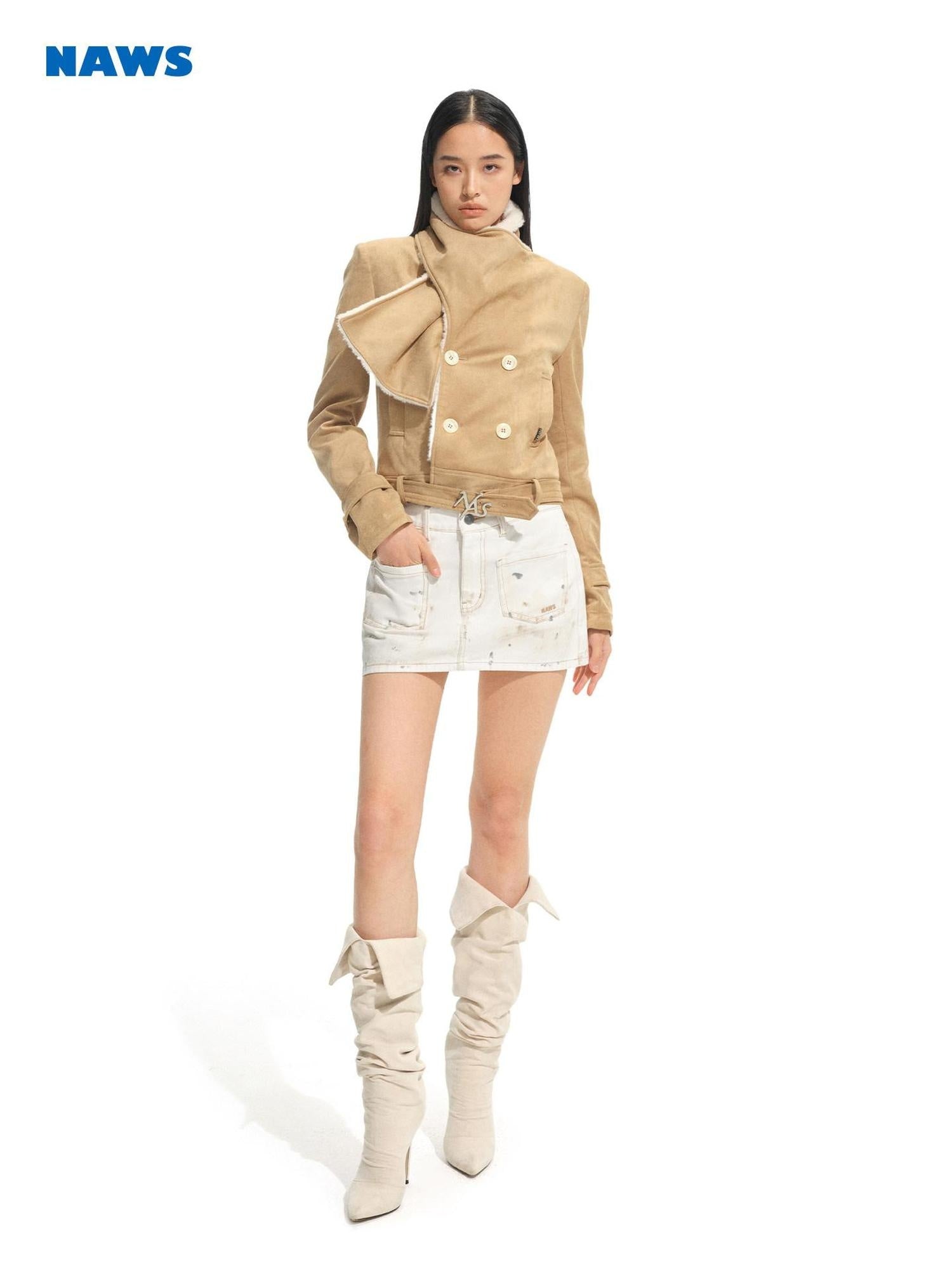 NAWSNOTAWEAR Thick Faux Fur Loose Vintage Vertical Double Breasted Women Amber Short Coat