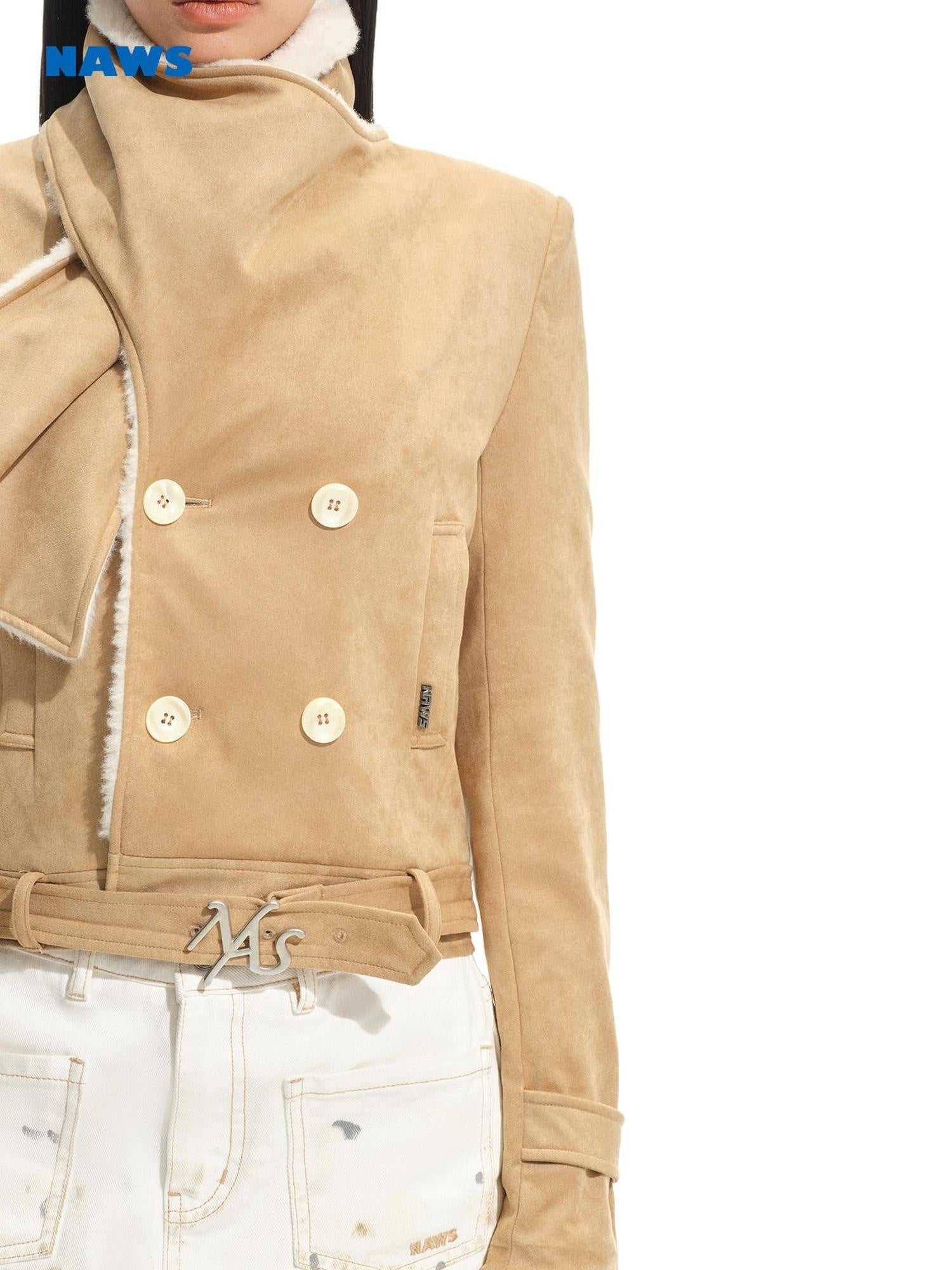 NAWSNOTAWEAR Thick Faux Fur Loose Vintage Vertical Double Breasted Women Amber Short Coat