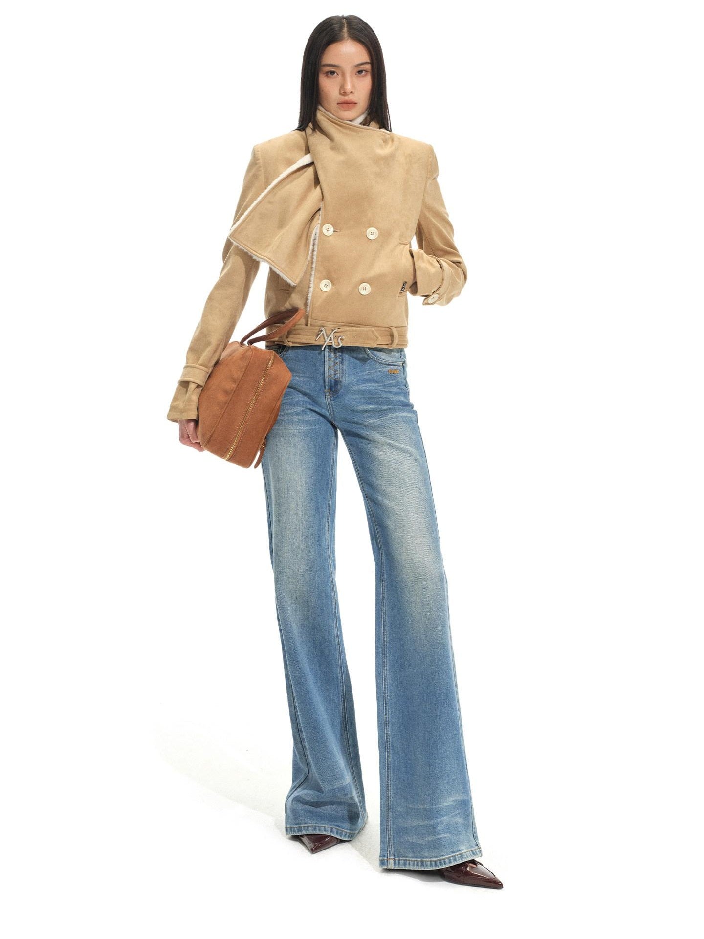 NAWSNOTAWEAR Thick Faux Fur Loose Vintage Vertical Double Breasted Women Amber Short Coat