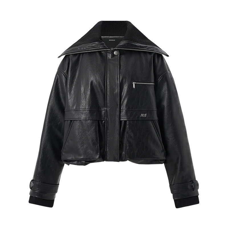 NAWSNOTAWEAR_Thick_High_Collar_Zipper_Loose_Fit_Workwear_Women_Black_Pu_Puffer_Jackets_MISSTT