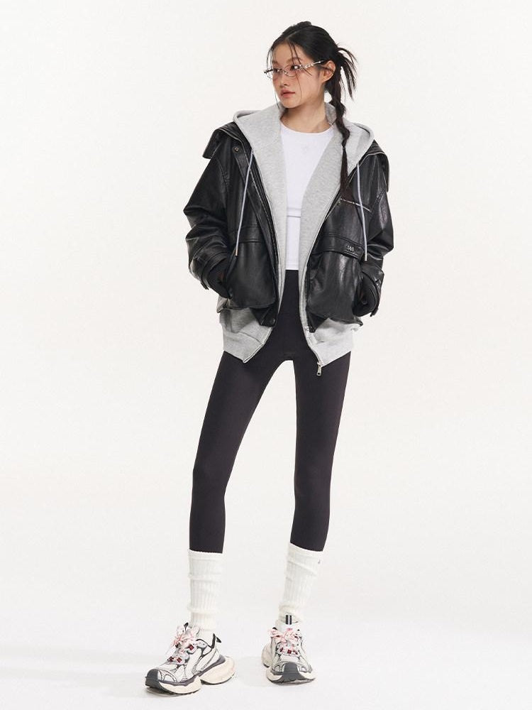 NAWSNOTAWEAR Thick High Collar Zipper Loose Fit Workwear Women Black Pu Puffer Jackets