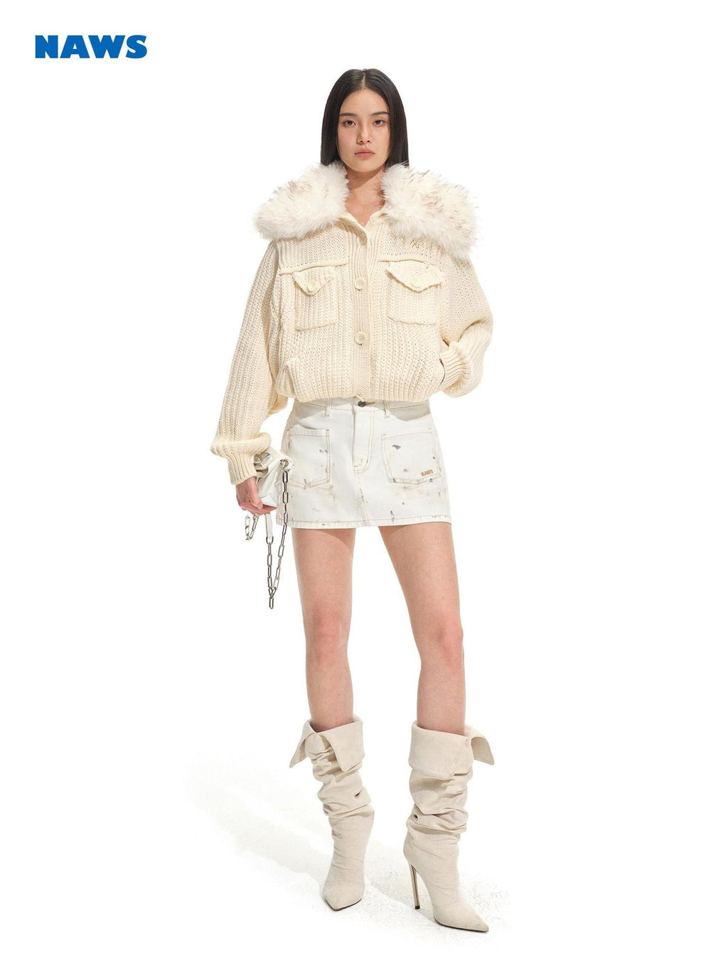 NAWSNOTAWEAR Thick Retro Loose Cropped Single Button Women Soft Beige Knit Cardigans