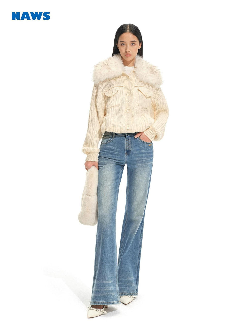 NAWSNOTAWEAR Thick Retro Loose Cropped Single Button Women Soft Beige Knit Cardigans