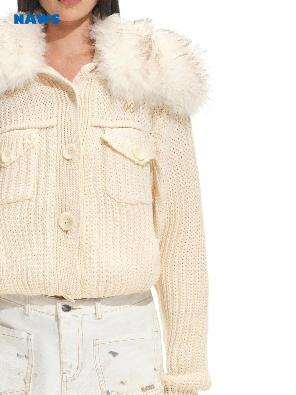 NAWSNOTAWEAR Thick Retro Loose Cropped Single Button Women Soft Beige Knit Cardigans