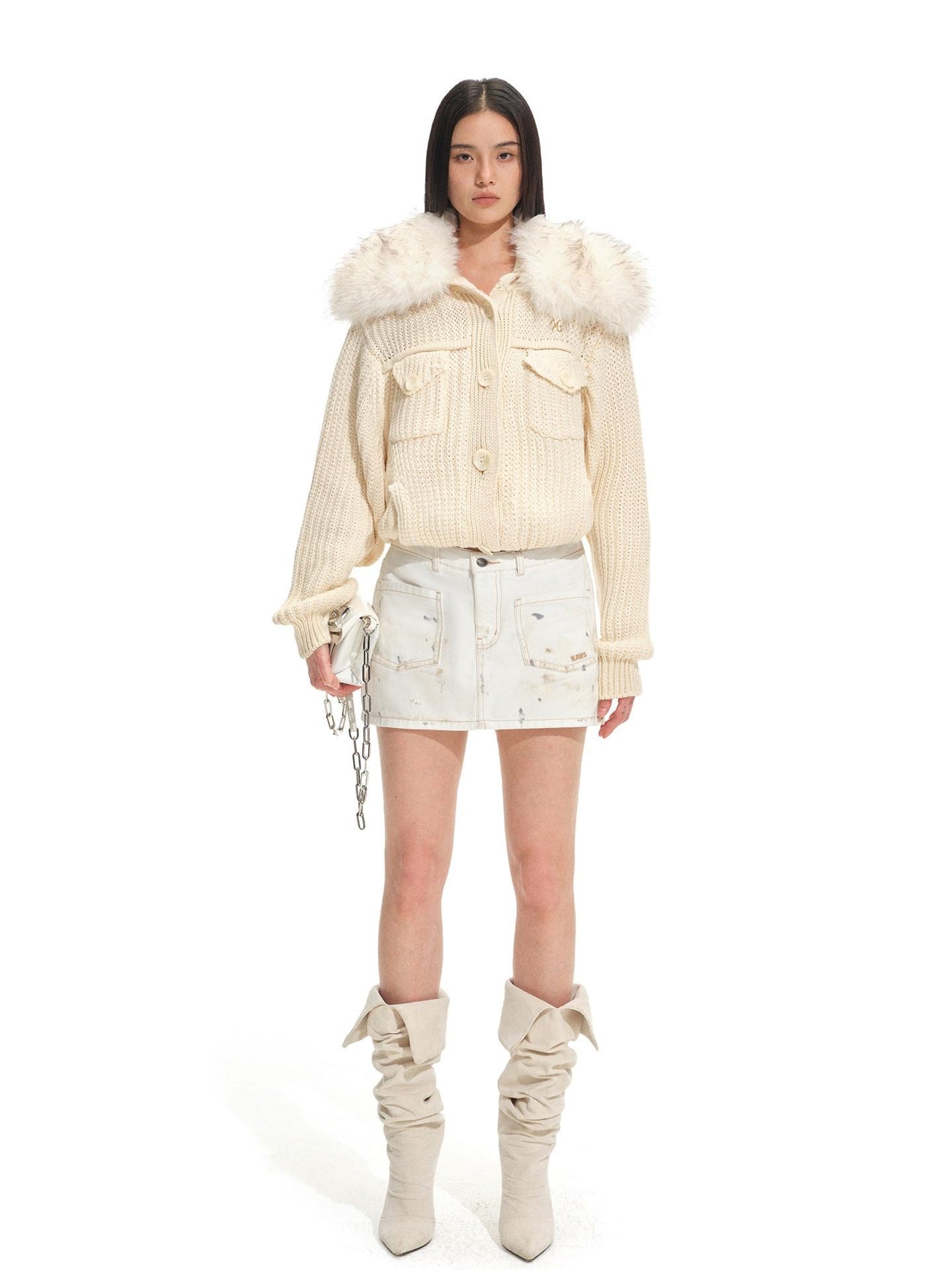 NAWSNOTAWEAR Thick Retro Loose Cropped Single Button Women Soft Beige Knit Cardigans