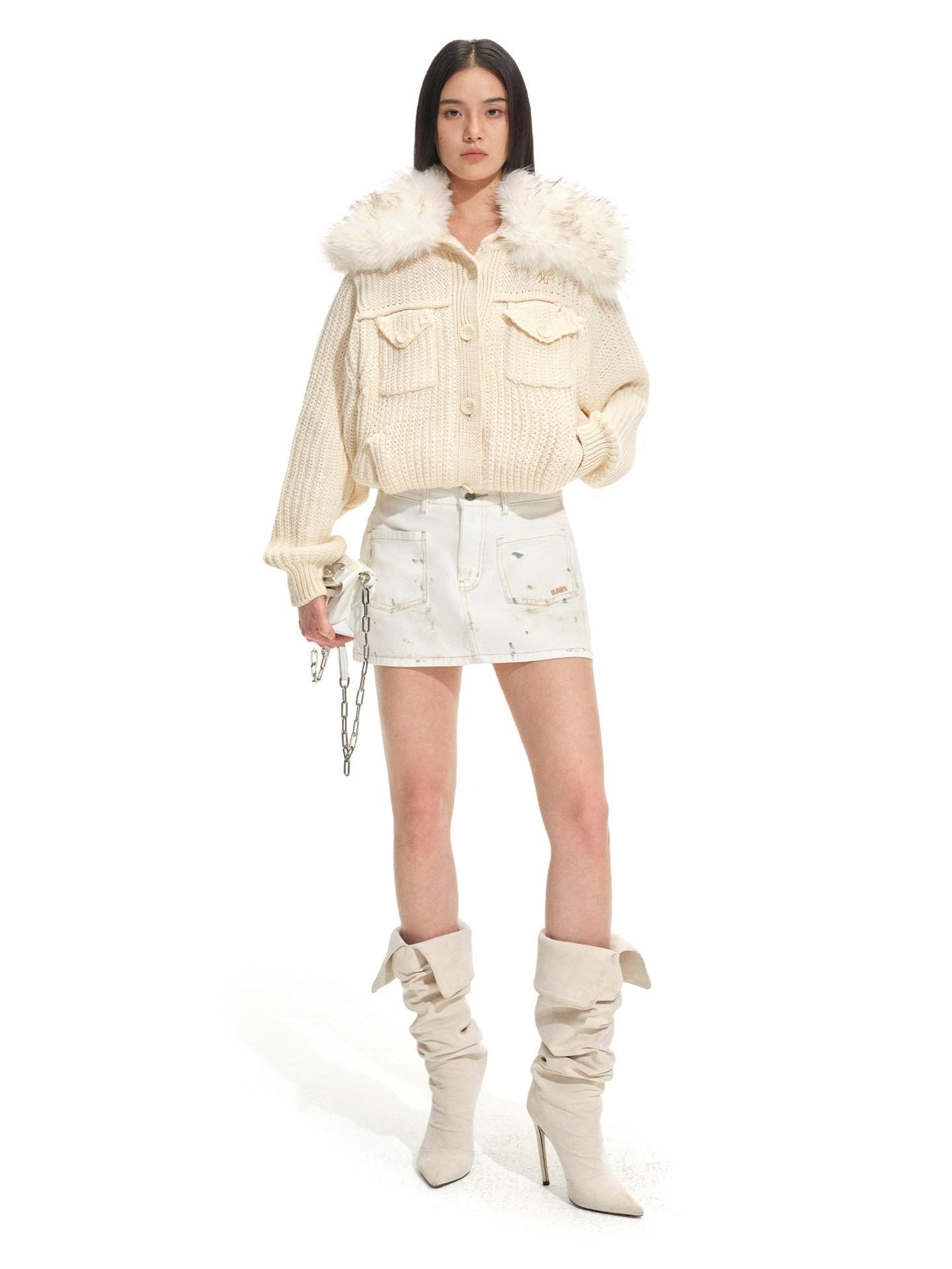 NAWSNOTAWEAR Thick Retro Loose Cropped Single Button Women Soft Beige Knit Cardigans
