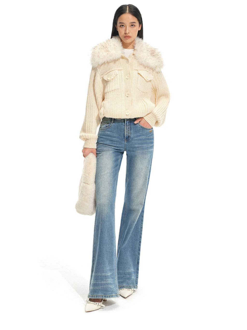 NAWSNOTAWEAR Thick Retro Loose Cropped Single Button Women Soft Beige Knit Cardigans