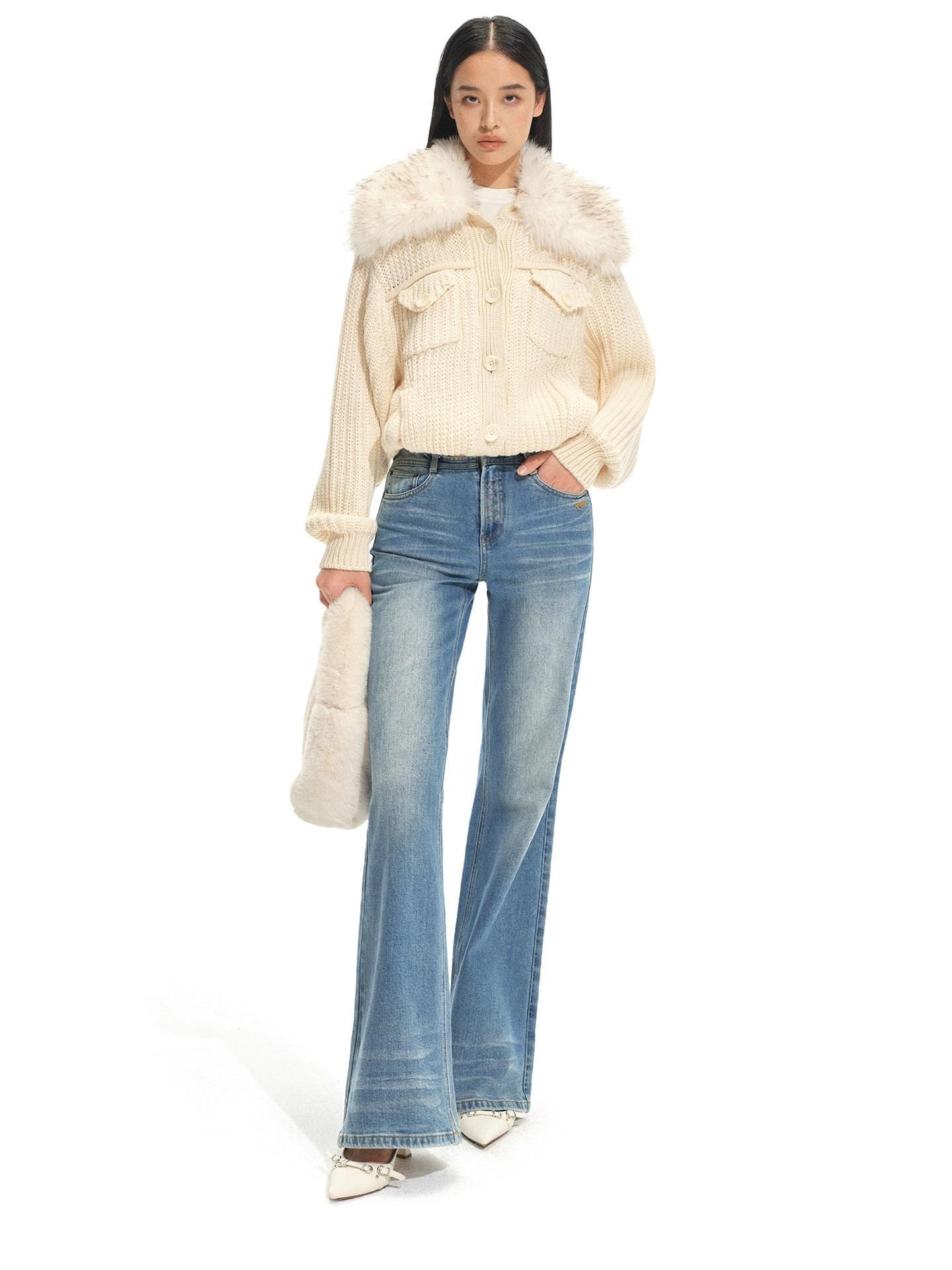 NAWSNOTAWEAR Thick Retro Loose Cropped Single Button Women Soft Beige Knit Cardigans