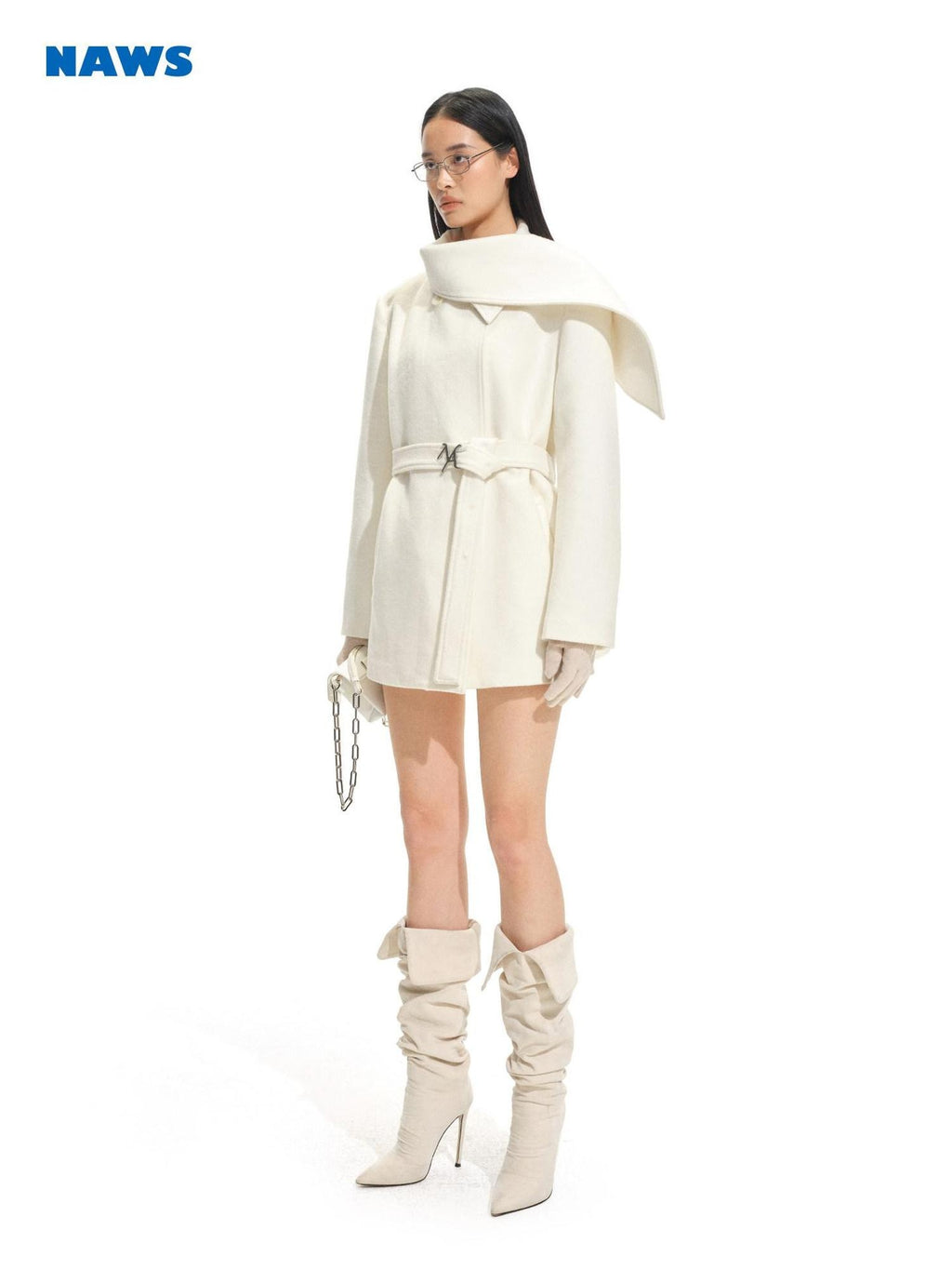 NAWSNOTAWEAR Thick Warm Wool Blend Casual Mid Length Young Women Aurora White Wool Coats