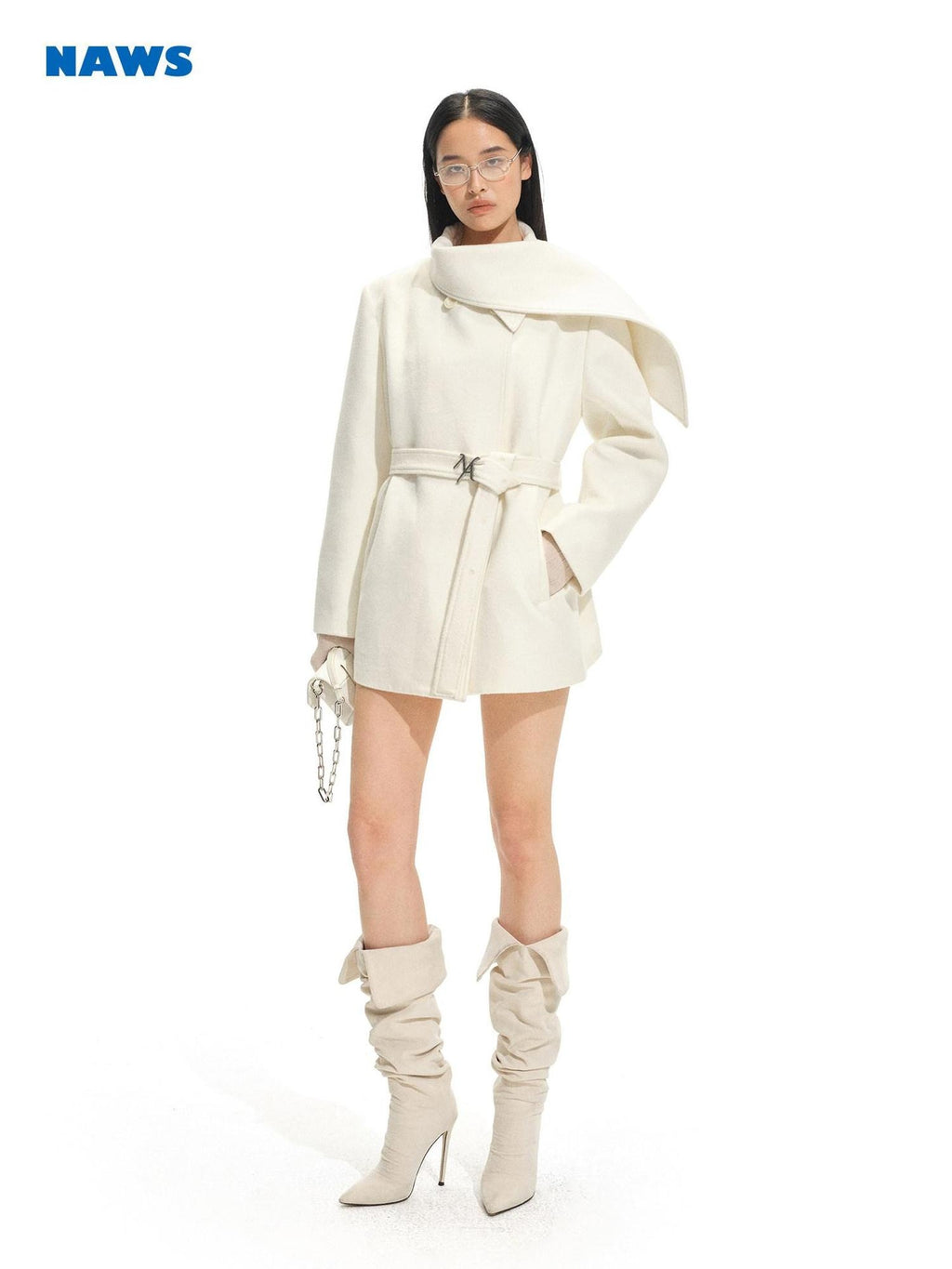 NAWSNOTAWEAR Thick Warm Wool Blend Casual Mid Length Young Women Aurora White Wool Coats