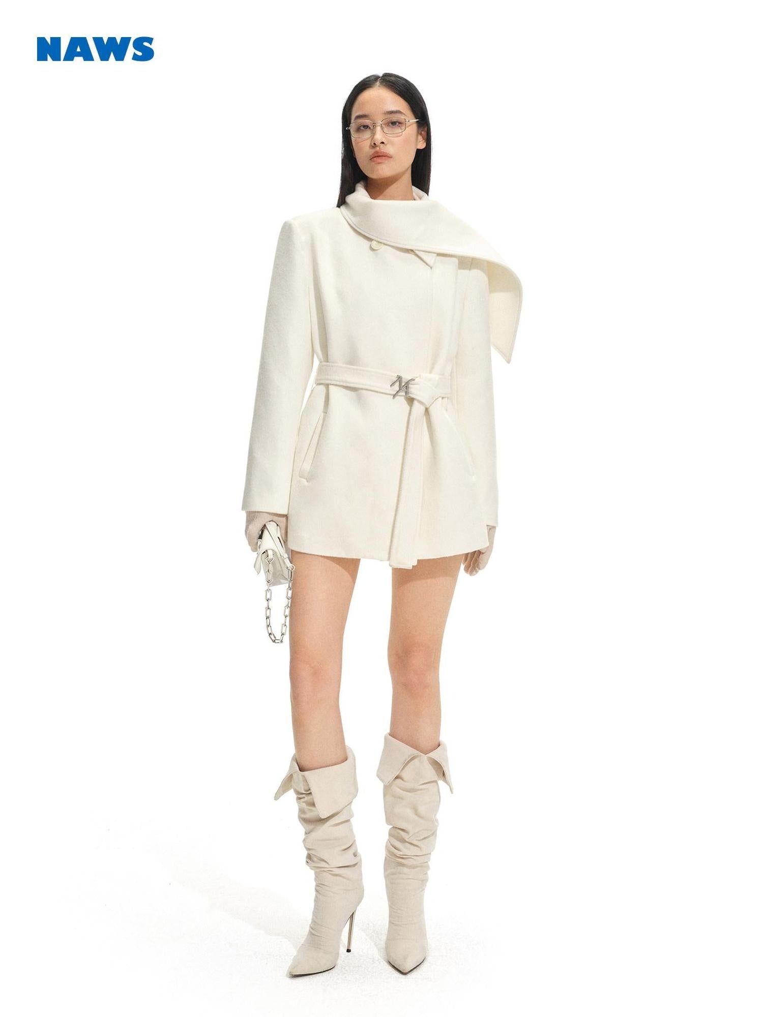 NAWSNOTAWEAR Thick Warm Wool Blend Casual Mid Length Young Women Aurora White Wool Coats