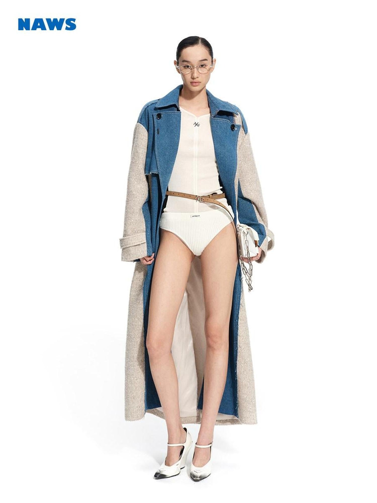 NAWSNOTAWEAR Thick Wool Blend Commuter Straight Fit Women Glacier Blue Wool Coats