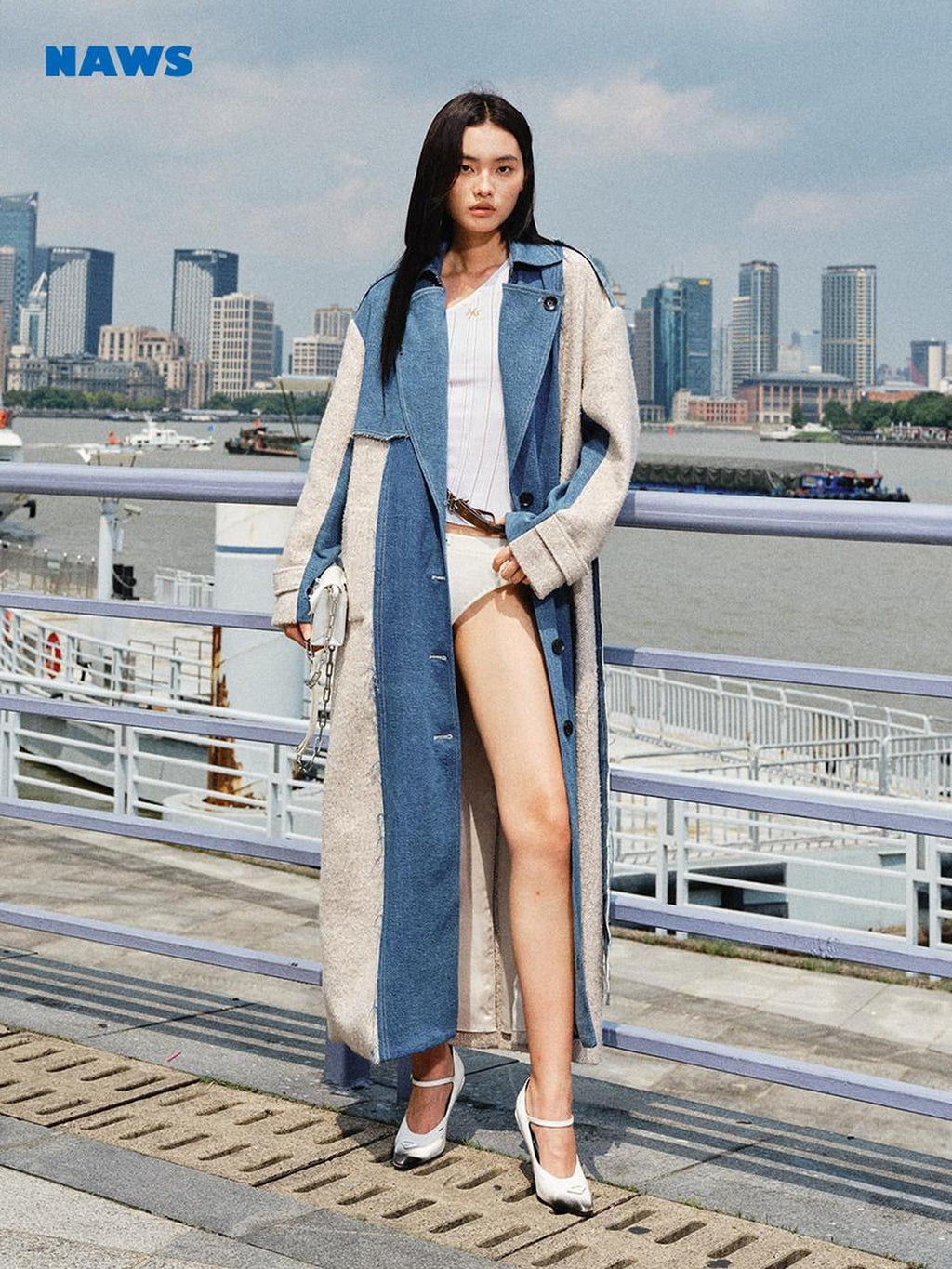 NAWSNOTAWEAR Thick Wool Blend Commuter Straight Fit Women Glacier Blue Wool Coats