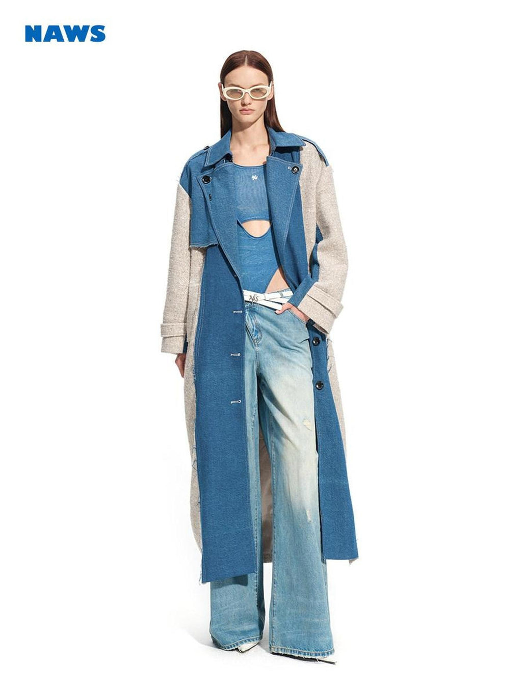 NAWSNOTAWEAR Thick Wool Blend Commuter Straight Fit Women Glacier Blue Wool Coats