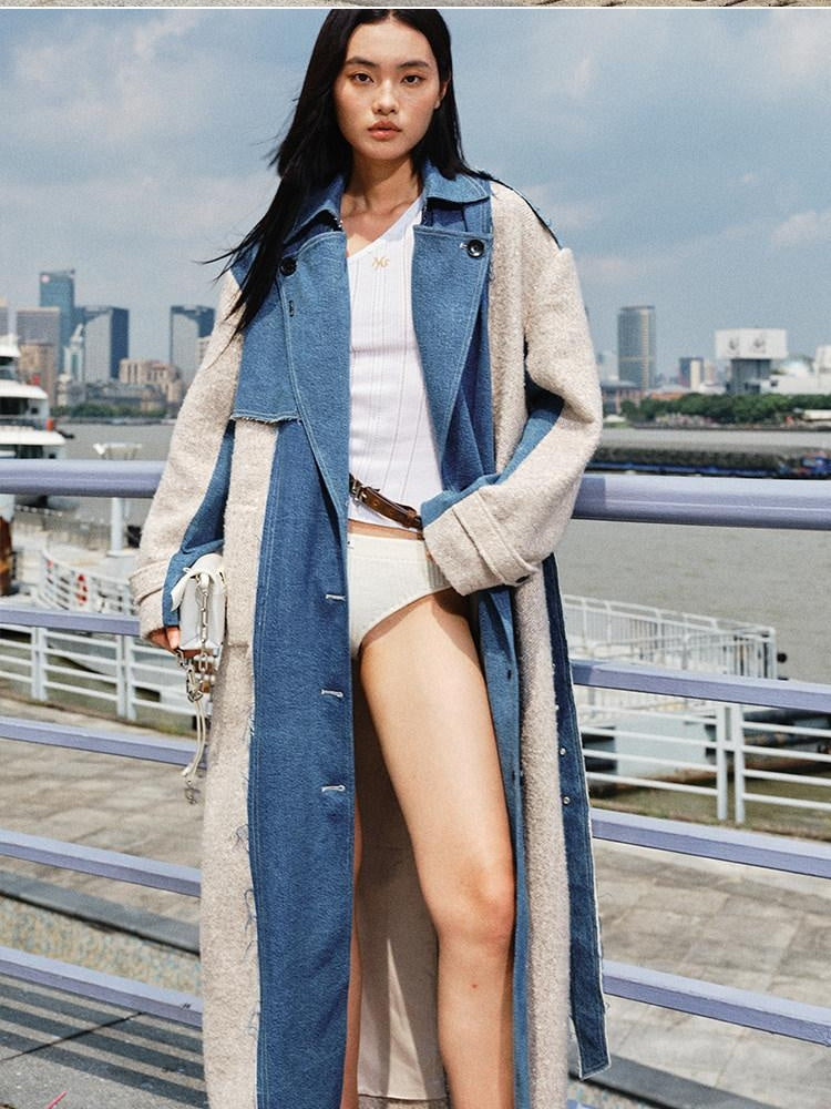 NAWSNOTAWEAR Thick Wool Blend Commuter Straight Fit Women Glacier Blue Wool Coats