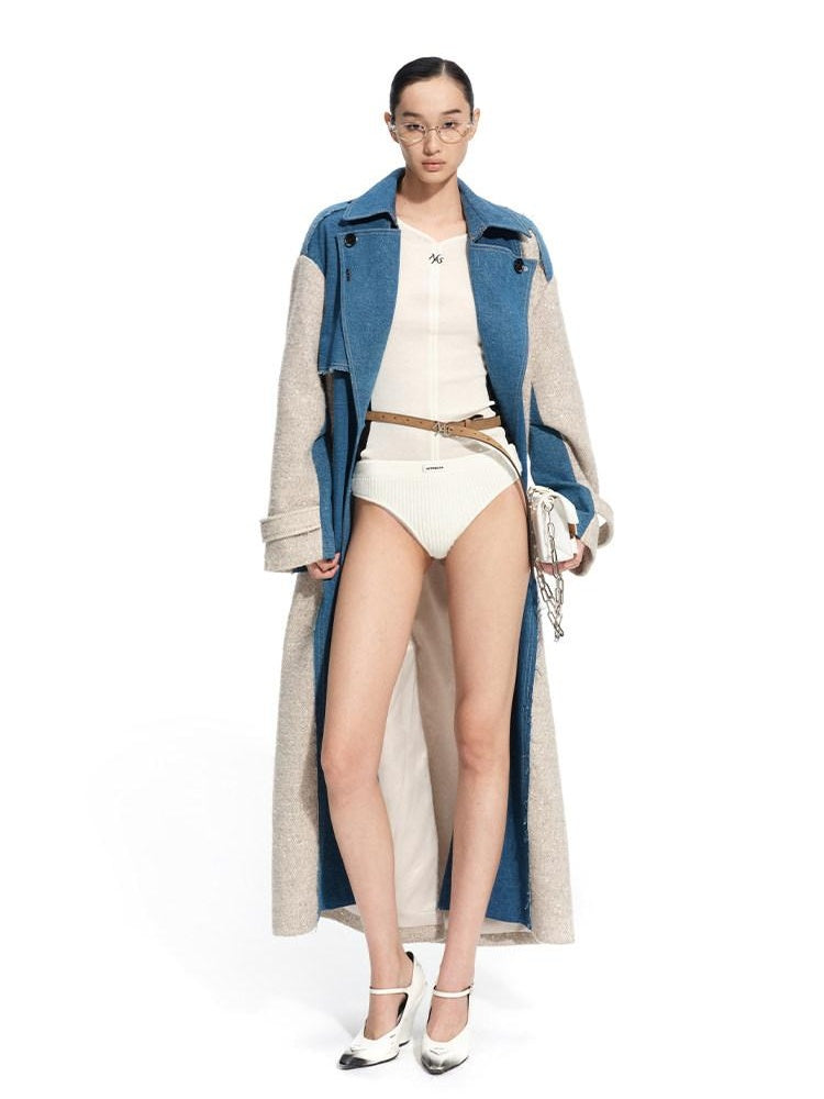 NAWSNOTAWEAR Thick Wool Blend Commuter Straight Fit Women Glacier Blue Wool Coats