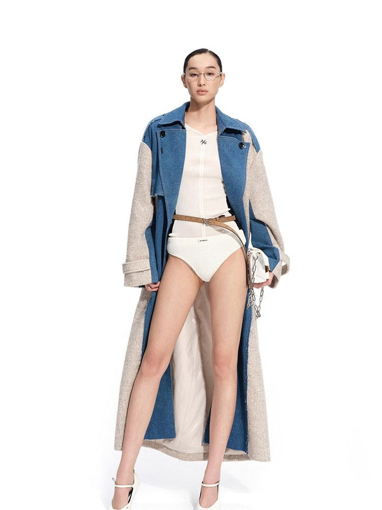 NAWSNOTAWEAR Thick Wool Blend Commuter Straight Fit Women Glacier Blue Wool Coats