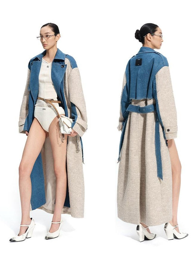 NAWSNOTAWEAR Thick Wool Blend Commuter Straight Fit Women Glacier Blue Wool Coats