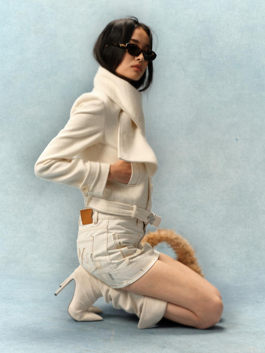 NAWSNOTAWEAR Thick Wool Blend Double Breasted Stand Collar Commuter Women White Wool Coats
