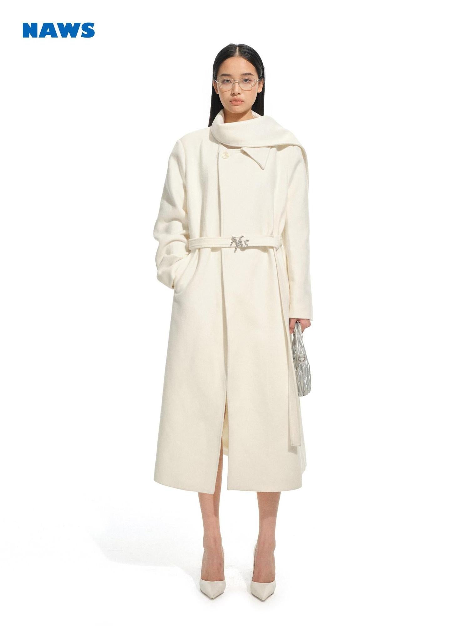 NAWSNOTAWEAR Thick Wool Blend Long Lapel Coat Commuter Office Women Aurora White Wool Coats