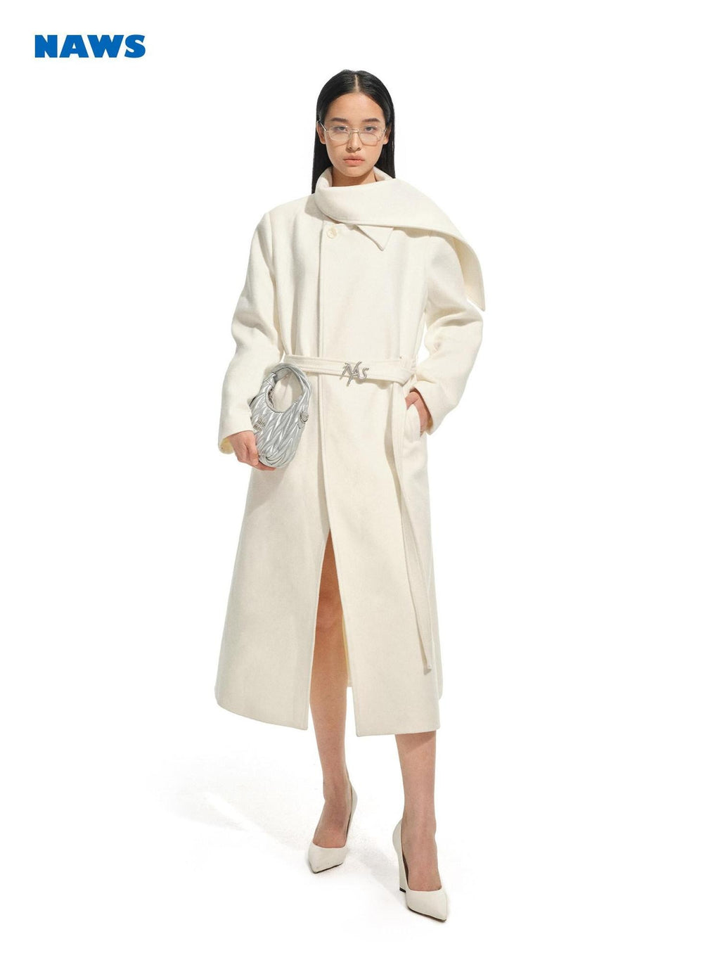 NAWSNOTAWEAR Thick Wool Blend Long Lapel Coat Commuter Office Women Aurora White Wool Coats