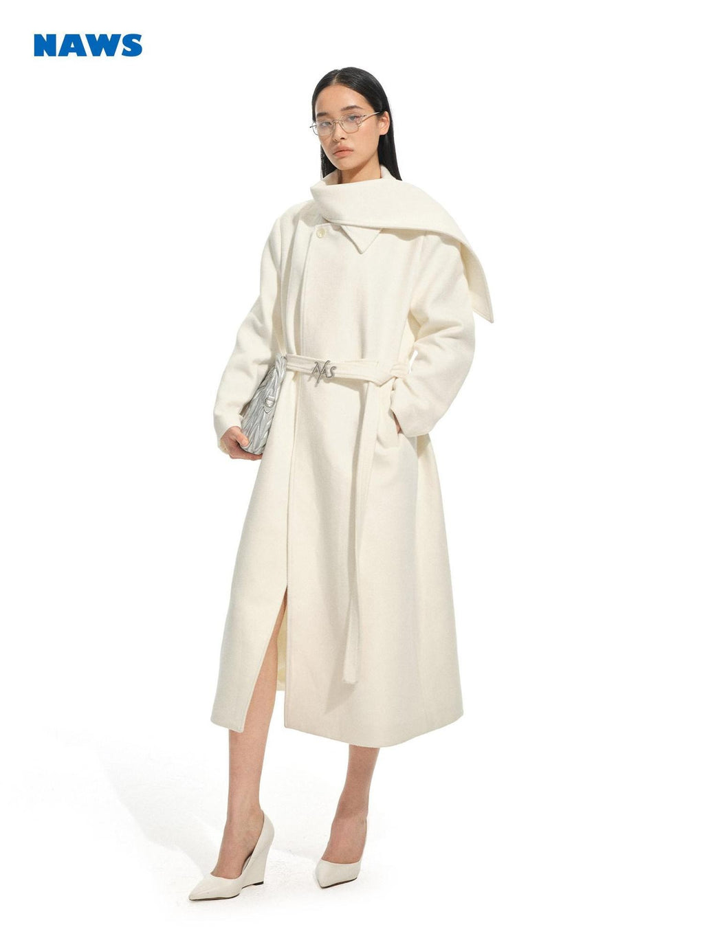 NAWSNOTAWEAR Thick Wool Blend Long Lapel Coat Commuter Office Women Aurora White Wool Coats