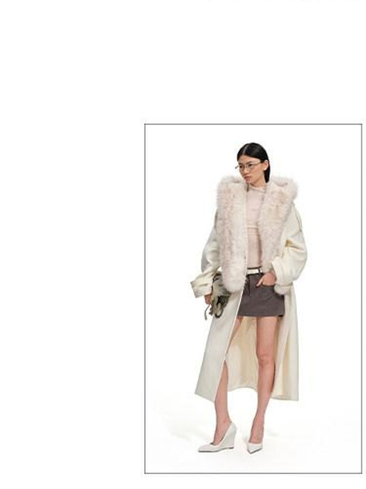 NAWSNOTAWEAR Thick Wool Blend Longline Lapel Casual Young Women Aurora White Wool Coats