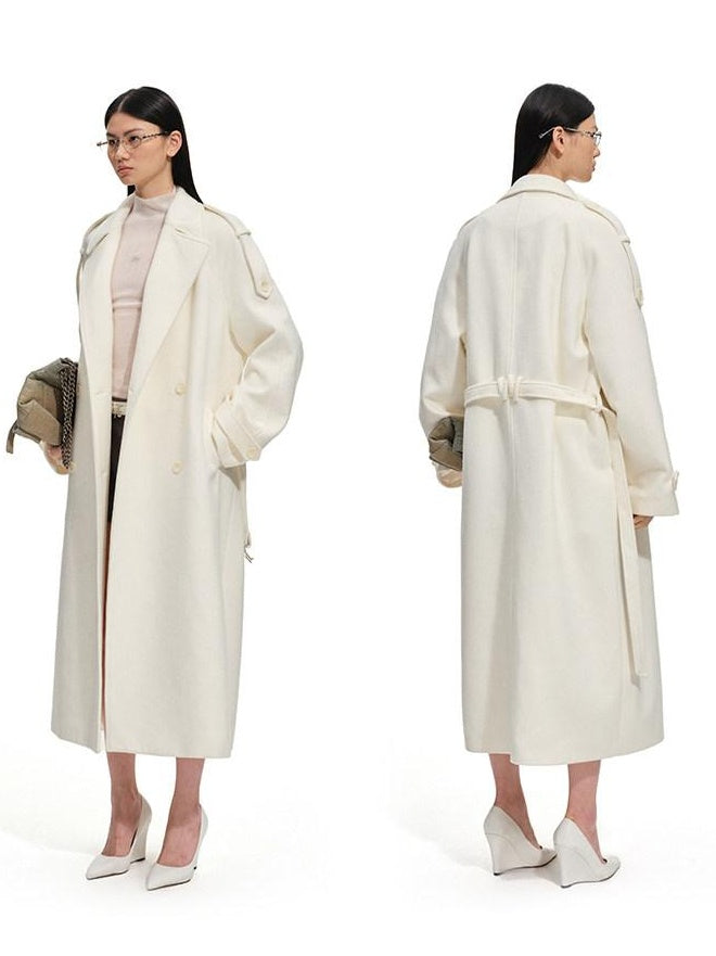 NAWSNOTAWEAR Thick Wool Blend Longline Lapel Casual Young Women Aurora White Wool Coats