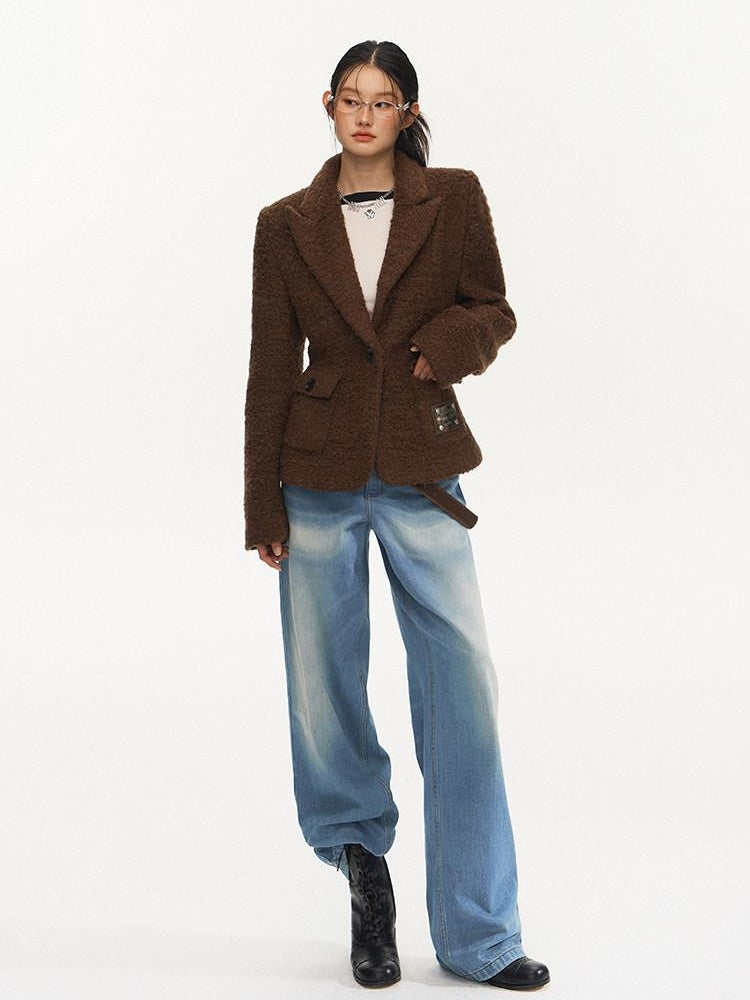 NAWSNOTAWEAR Thick Wool Blend Slim Fit Notch Lapel One Button Office Nut Brown Blazers