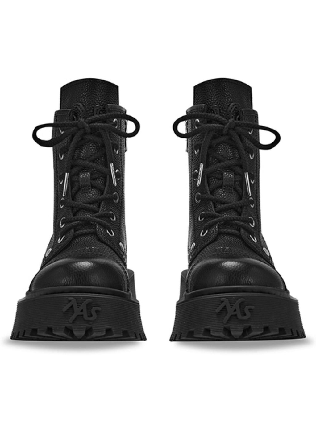 NAWSNOTAWEAR Top Grain Leather Lace Up Ankle Riding Boots Mid Heel Chunky Platform Boots