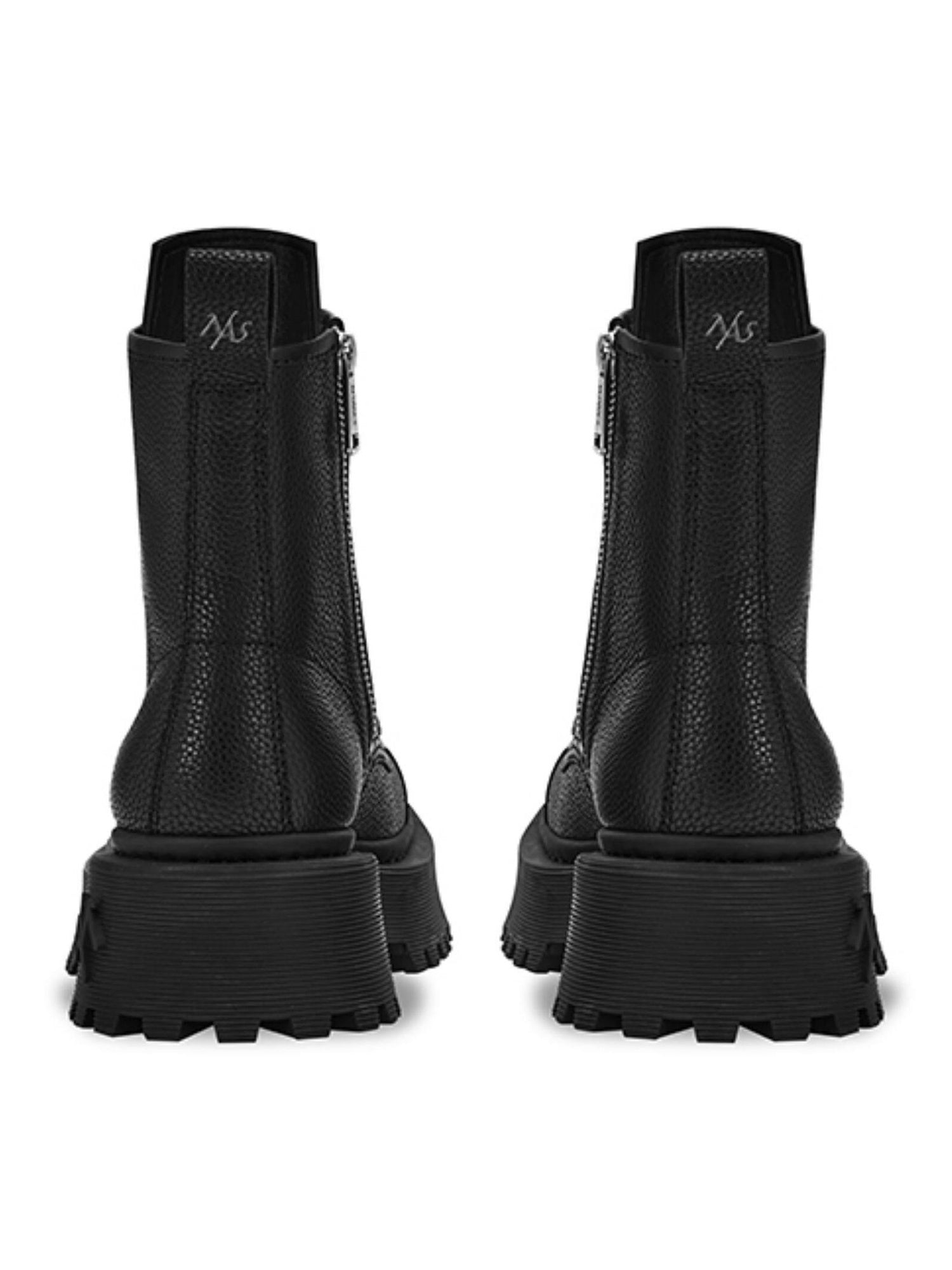 NAWSNOTAWEAR Top Grain Leather Lace Up Ankle Riding Boots Mid Heel Chunky Platform Boots