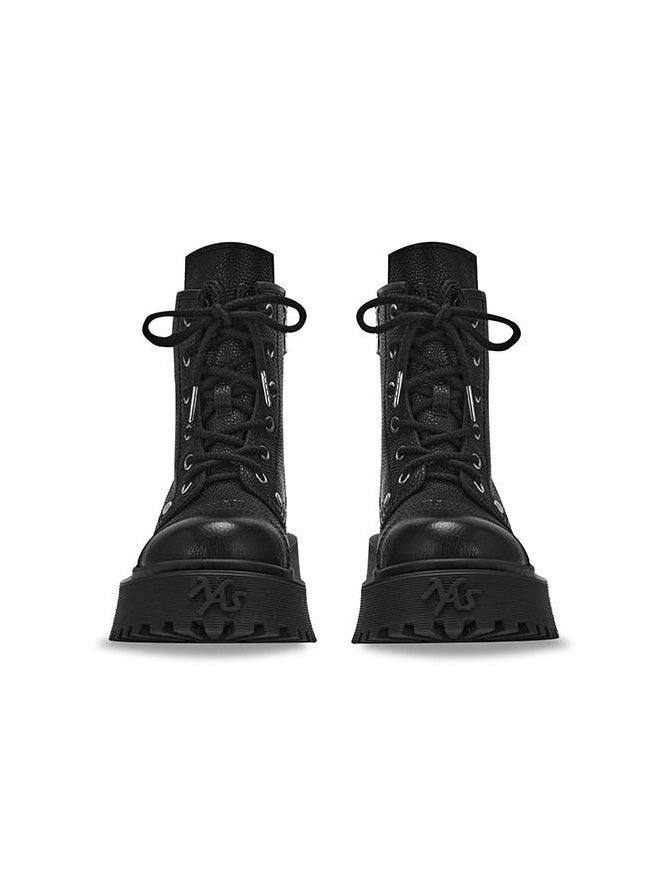 NAWSNOTAWEAR Top Grain Leather Platform Mid Heel Short Shaft Rider Women Daily Commuter Boots