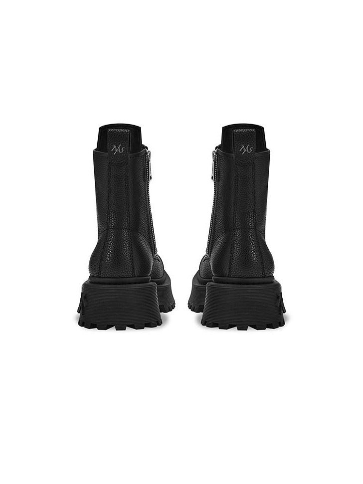 NAWSNOTAWEAR Top Grain Leather Platform Mid Heel Short Shaft Rider Women Daily Commuter Boots