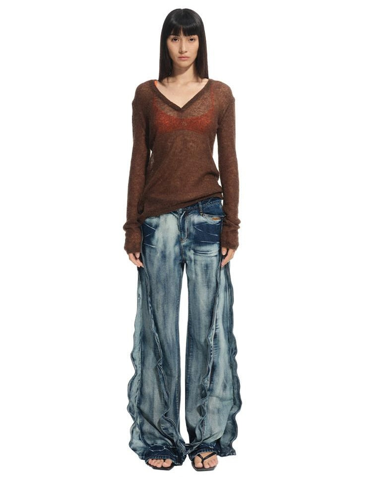 NAWSNOTAWEAR Ultra Soft Alpaca Wool Blend Textured Slim Fit V-neck Women Knitwear Sweaters