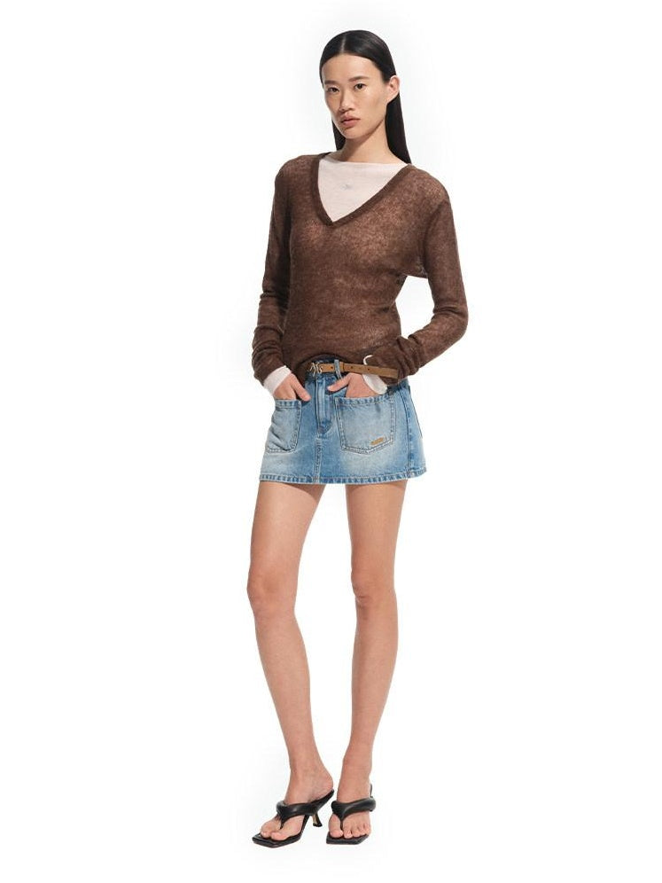 NAWSNOTAWEAR Ultra Soft Alpaca Wool Blend Textured Slim Fit V-neck Women Knitwear Sweaters