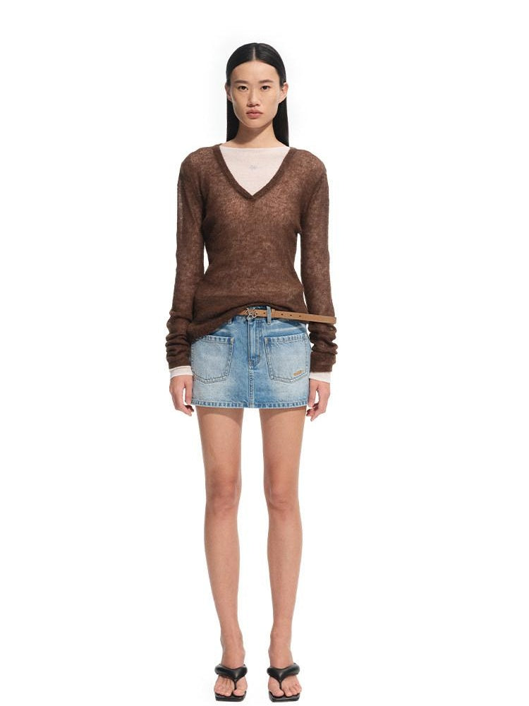 NAWSNOTAWEAR Ultra Soft Alpaca Wool Blend Textured Slim Fit V-neck Women Knitwear Sweaters