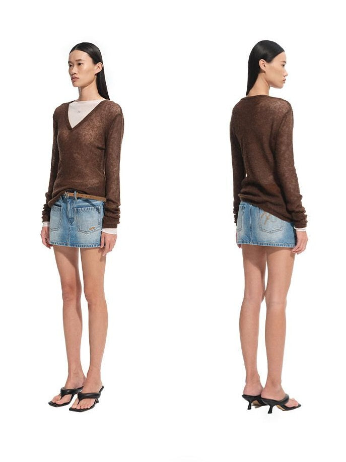 NAWSNOTAWEAR Ultra Soft Alpaca Wool Blend Textured Slim Fit V-neck Women Knitwear Sweaters