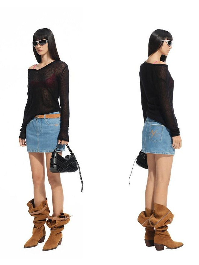 NAWSNOTAWEAR Ultra Soft Alpaca Wool Blend Textured Slim Fit V-neck Women Knitwear Sweaters