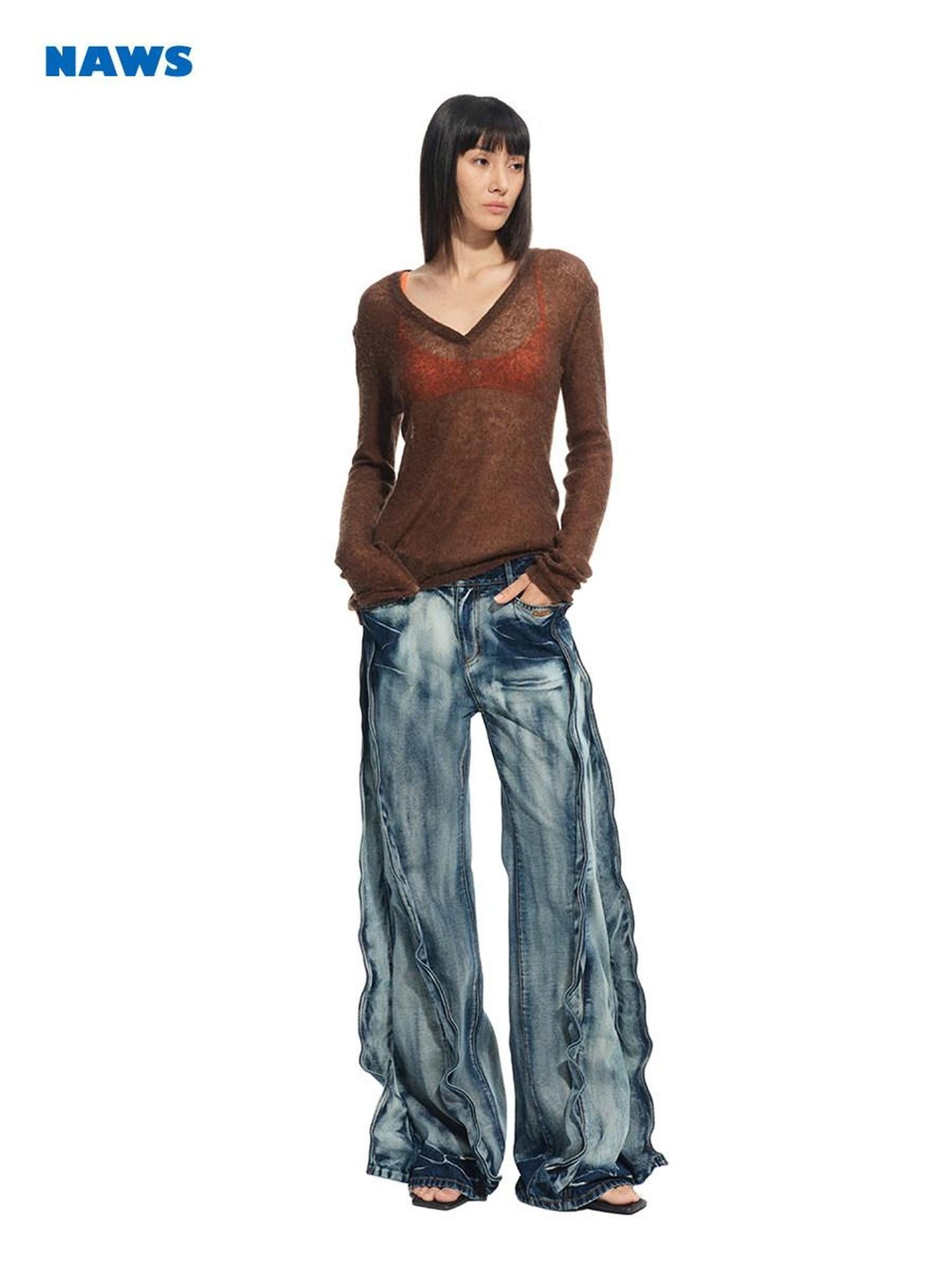 NAWSNOTAWEAR Ultra Soft Alpaca Wool Blend Textured Slim Fit V-neck Women Knitwear Sweaters