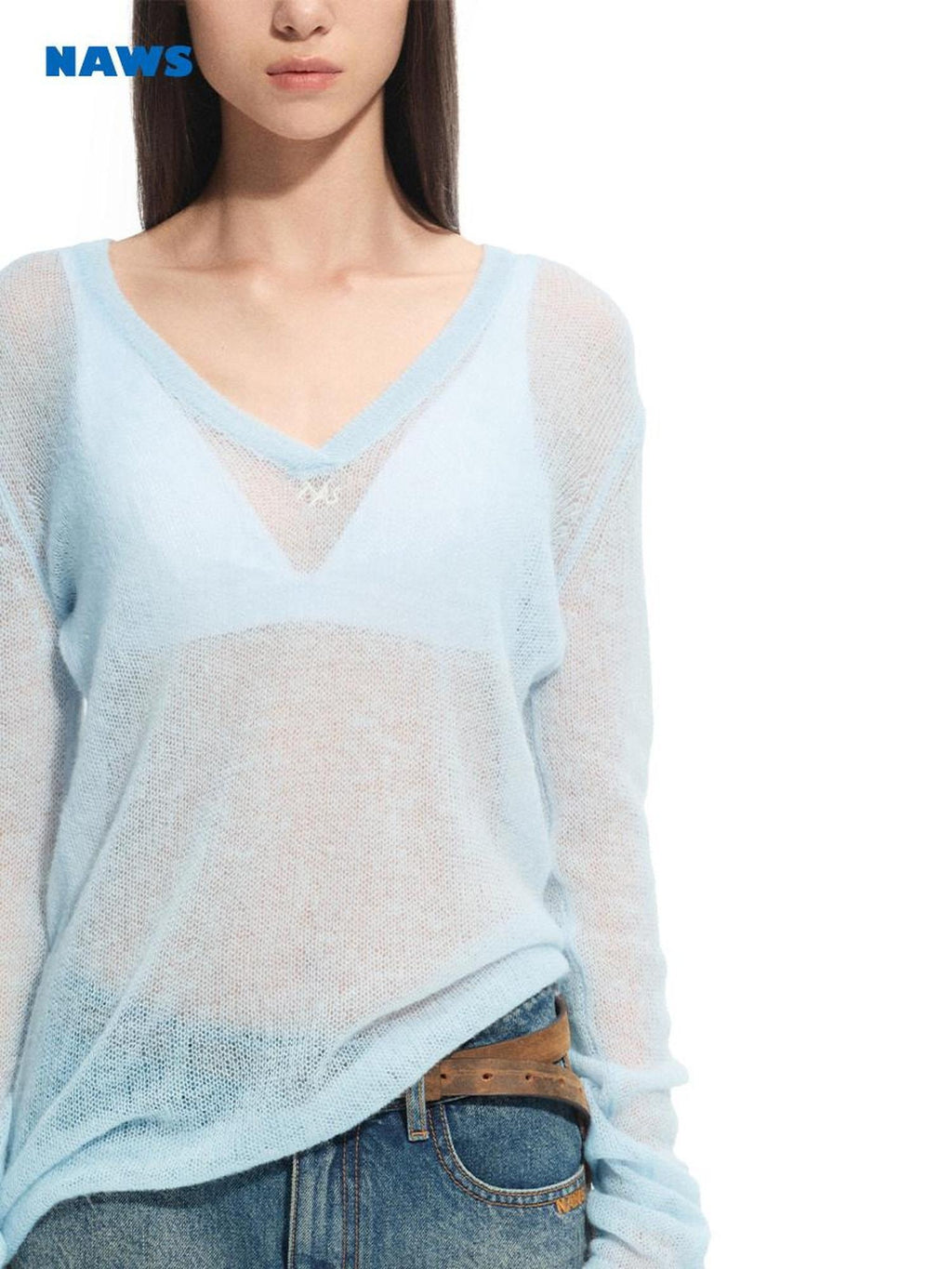 NAWSNOTAWEAR Ultra Soft Alpaca Wool Blend Textured Slim Fit V-neck Women Knitwear Sweaters