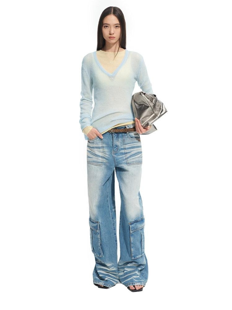NAWSNOTAWEAR Ultra Soft Alpaca Wool Blend Textured Slim Fit V-neck Women Knitwear Sweaters