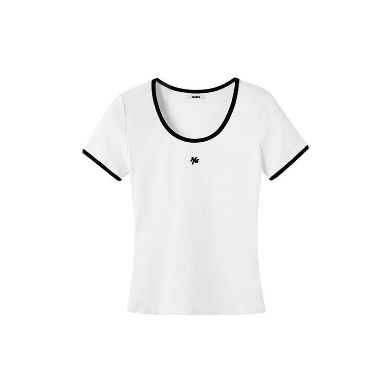 NAWSNOTAWEAR_Ultra_Thin_Breathable_Slim_Fit_Contrast_Crewneck_Women_Short_Sleeve_T-Shirts_MISSTT
