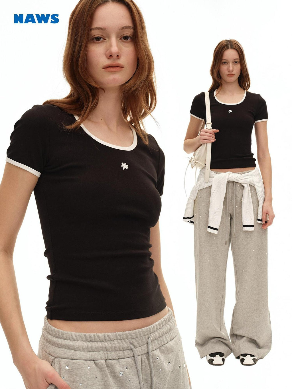 NAWSNOTAWEAR Ultra Thin Breathable Slim Fit Contrast Crewneck Women Short Sleeve T-Shirts